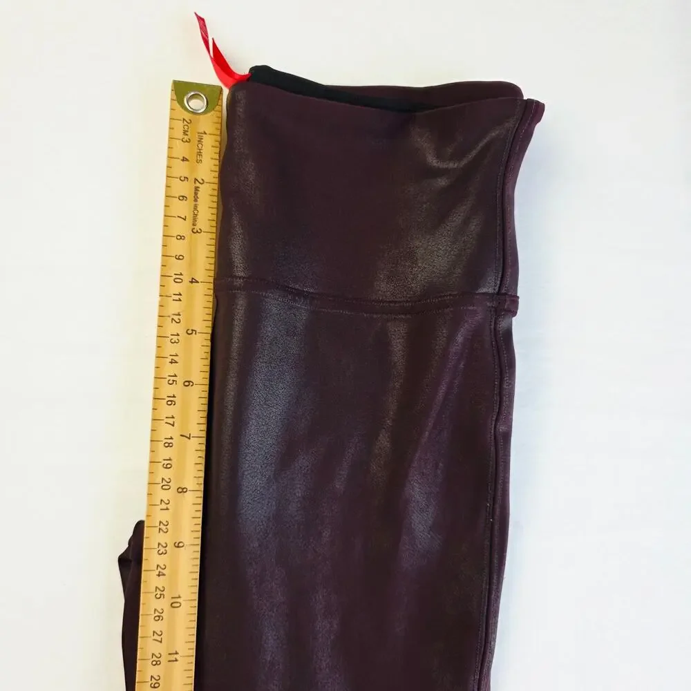 SPANX Faux Leather Leggings Medium Burgundy High Waist Shaping Baddie Moto